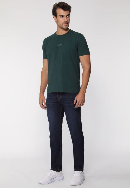 Camiseta Guess Bordado Pq Centro Verde Escuro