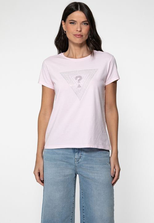 T-shirt Guess Triangs Hot Fix Rosa Claro