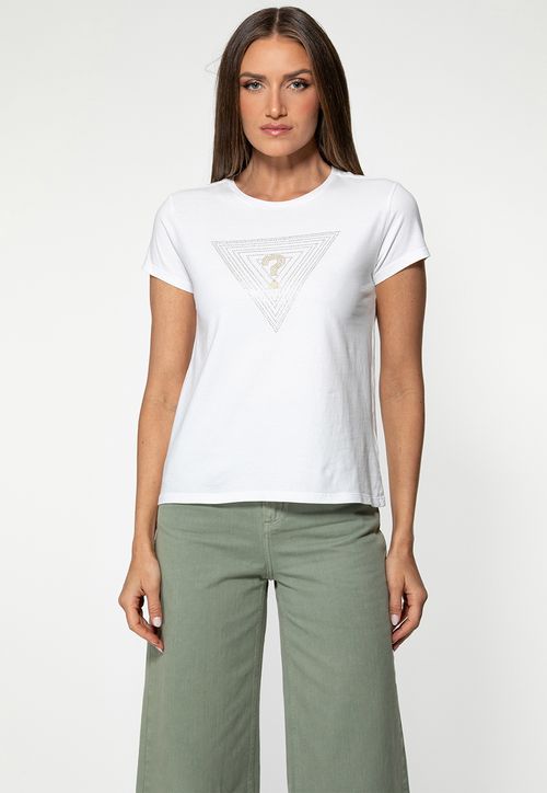 T-shirt Guess Triangs Hot Fix Branco