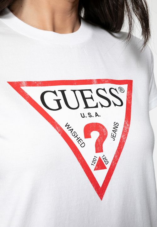 Camiseta Guess Triang Trad Desgastado Branco
