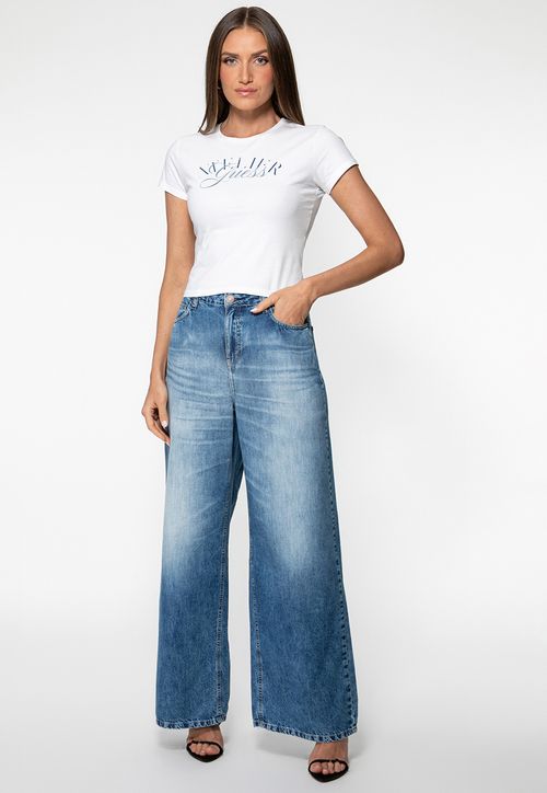 Calça Jeans Guess Wide Leg Azul Claro