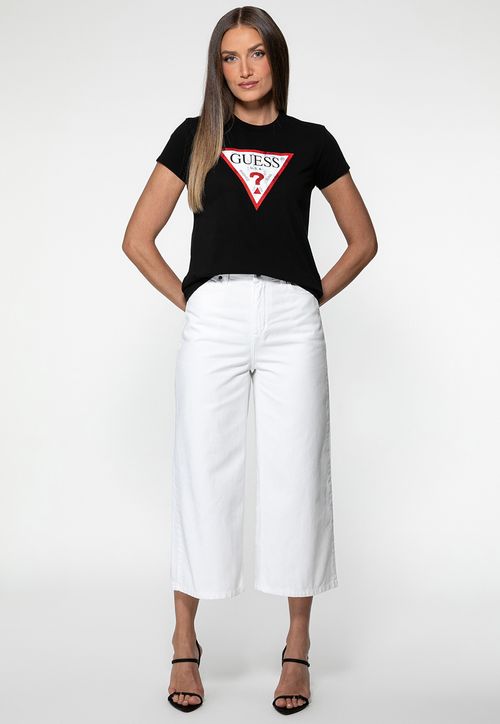 Calça Sarja Wide Leg Cropped Branco