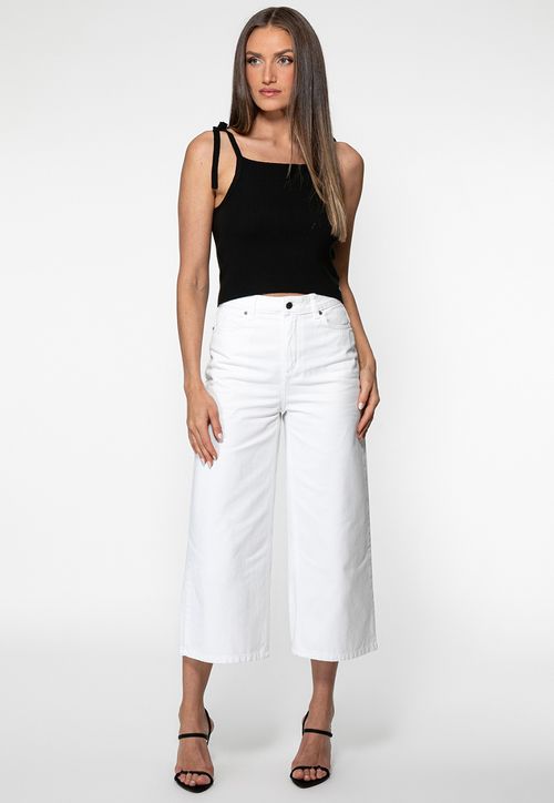 Top Tricot Canelado Alça Laço Preto