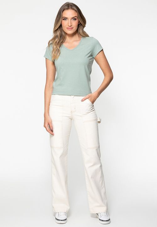 Camiseta Guess Dec V Bordado Cursivo Verde Claro