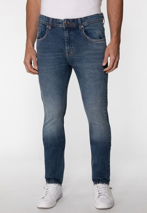 Calça Jeans Skinny Estonada Azul Escuro