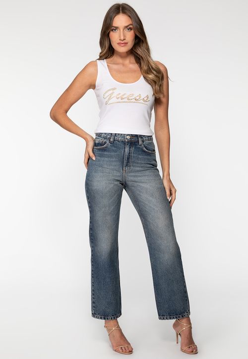 Calça Jeans Straight Leg Estonada Azul