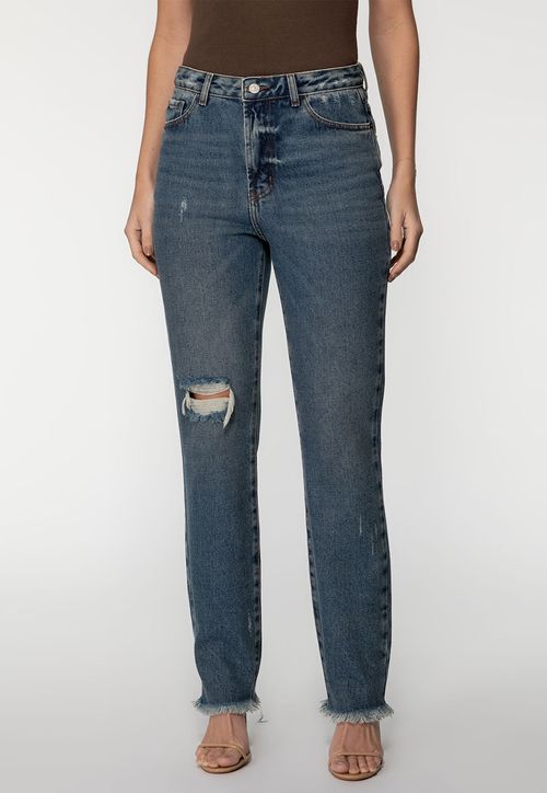 Calça Mom Jeans Rasgos Azul