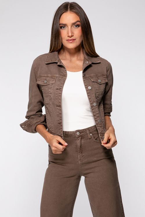Jaqueta Jeans Estonada Marrom