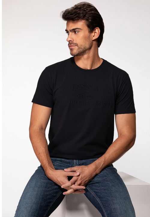 Camiseta Embossed Guess Inc Preto