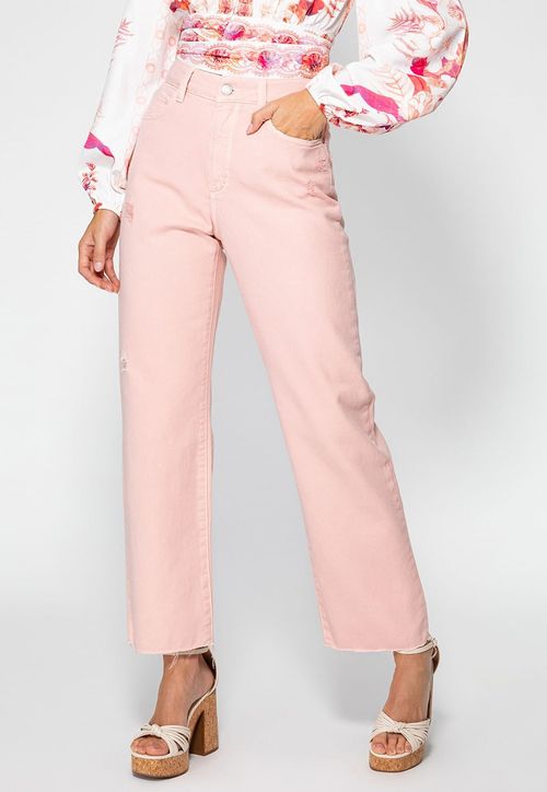 Calça Sarja Straight Leg Guess Rosa Claro