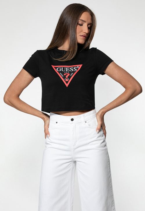 Cropped Guess Triangulo Logo Hotfix Preto