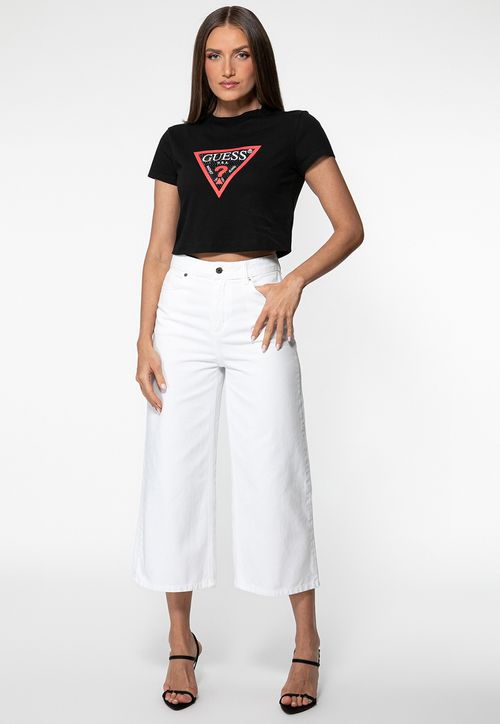 Cropped Guess Triangulo Logo Hotfix Preto