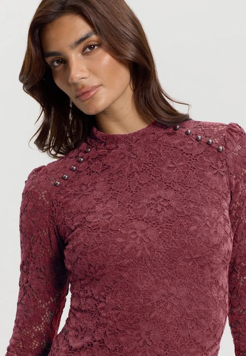 Blusa Guess Ml Renda Chenille Vinho