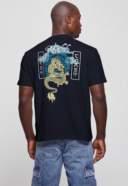Camiseta Eco Guess Bordado Dragão Azul Escuro
