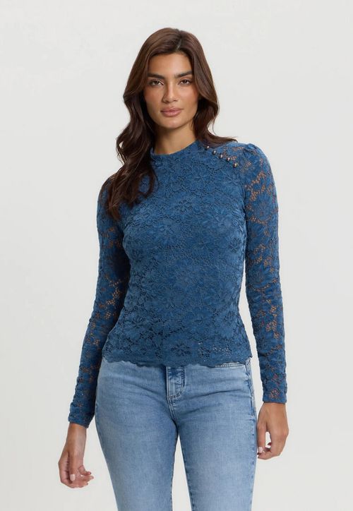 Blusa Guess Ml Renda Chenille Azul Escuro