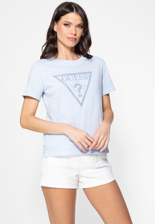 T-shirt Guess Triangulo Hot Fix Cristal Azul Claro