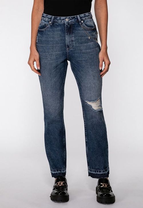 Calça Mom Jeans Correntinhas Azul
