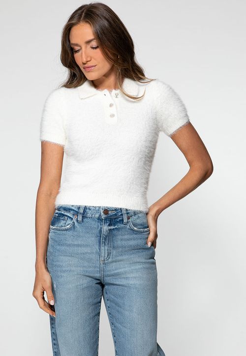 Camisa Polo de Tricot Pelinhos Off White