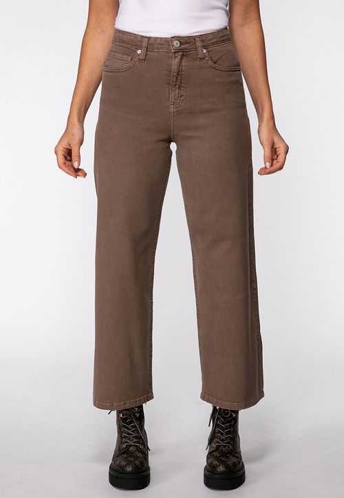 Calça de Sarja Wide Leg Marrom