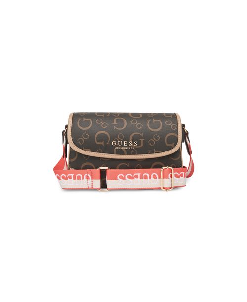 Bolsa Guess Nichole Flap Crossbody Bege