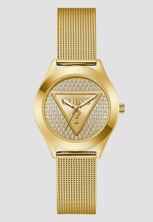 Relógio Logo Malha de Aço Dourado