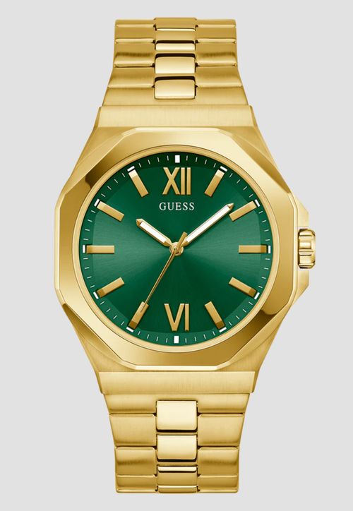 Relógio Analógico Verde Aço Dourado