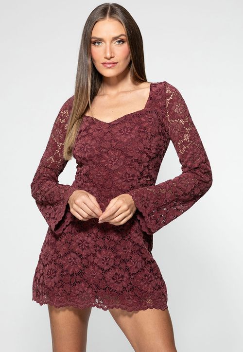 Vestido Mini Renda Vinho