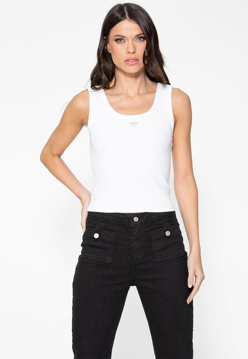 Regata Guess Rib Triang Hot Fix Cropped Branco