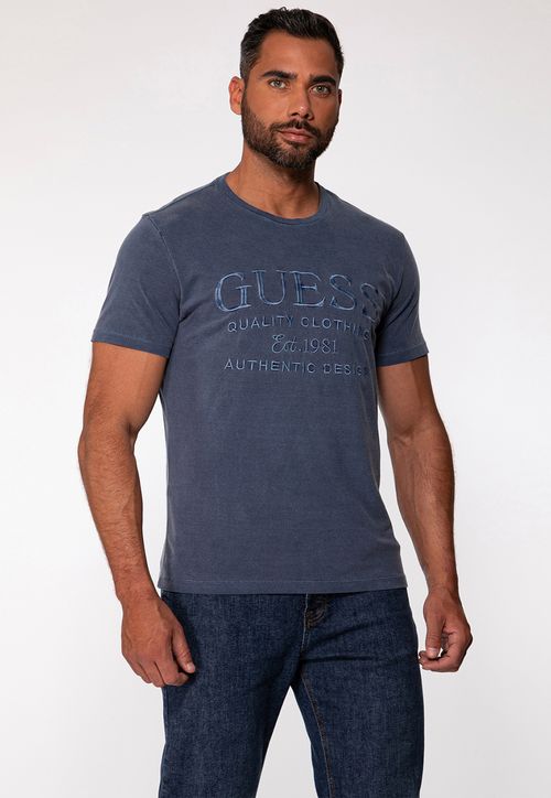 Camiseta Bordado Estonado Azul