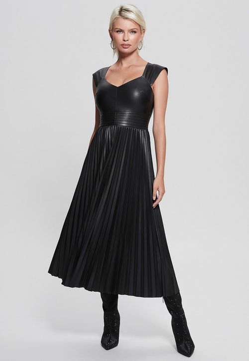Vestido Longo Plissado Guess Preto
