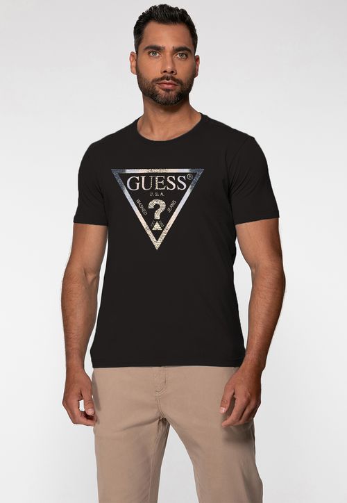 T-shirt Guess Triang Estampado Preto
