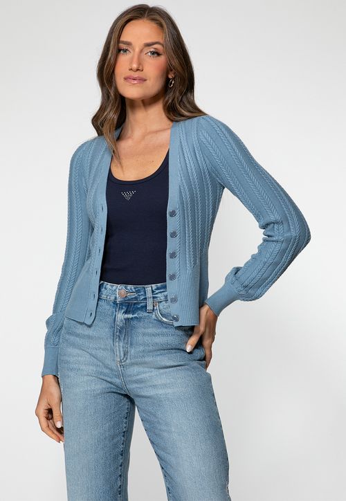 Cardigan Guess Dec V Botões Azul Claro
