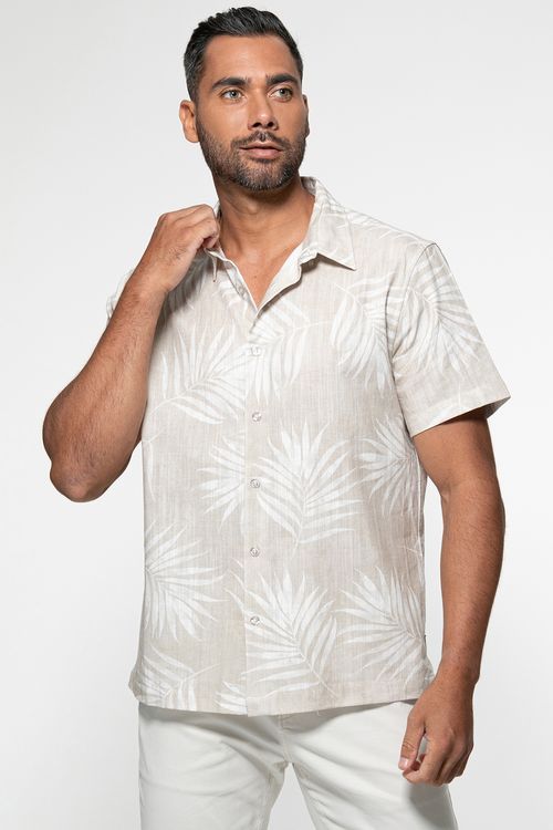 Camisa Manga Curta Linho Palm Tree Branco