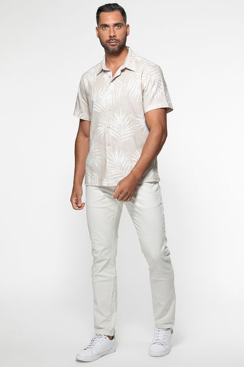 Camisa Manga Curta Linho Palm Tree Branco