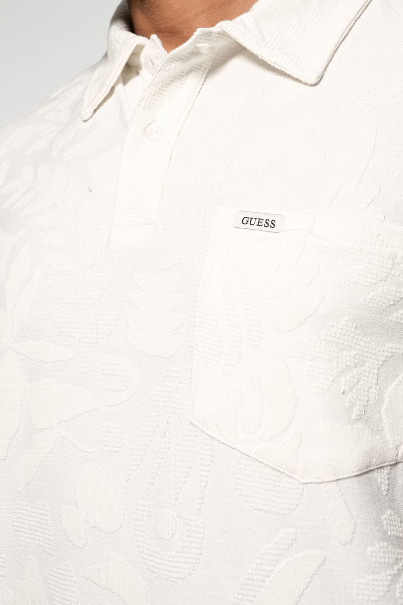 Camisa Polo Jacquard Floral Off White GuessBrasil