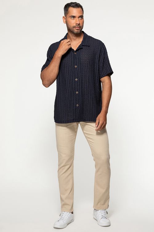 Camisa Manga Curta Malha Vazada Azul Escuro