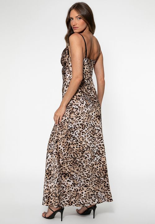 Vestido Longo Slip Renda Marrom