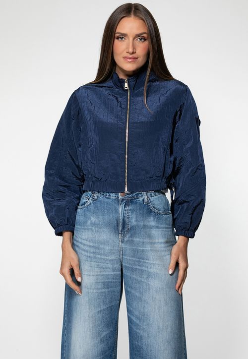 Jaqueta Corta-vento Cropped Azul Escuro