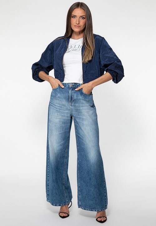 Jaqueta Corta-vento Cropped Azul Escuro