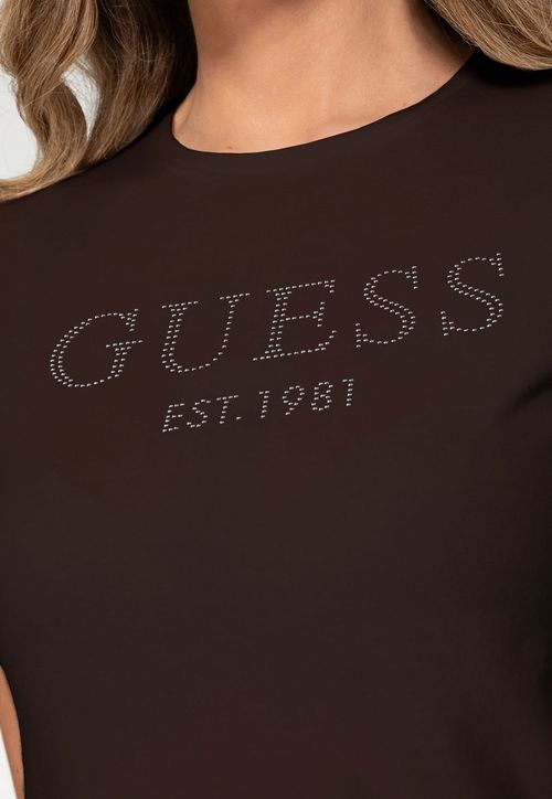 Camiseta Guess Manga Dobrada Hotfix Marrom
