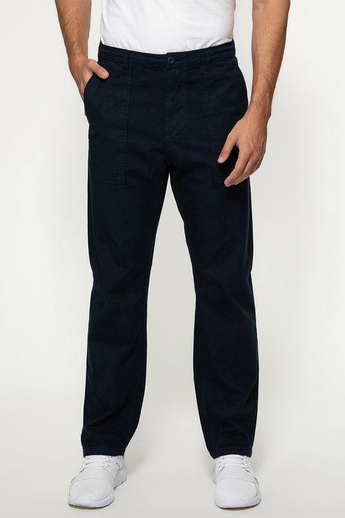 Calça Sarja Regular Straight Bolso Azul Escuro