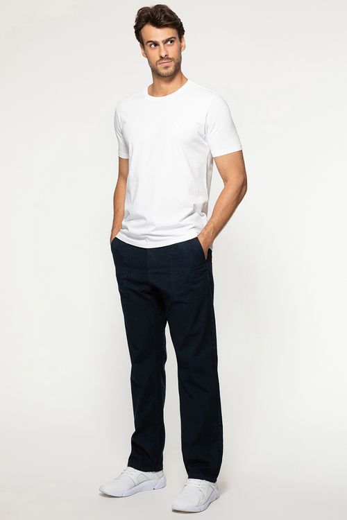 Calça Sarja Regular Straight Bolso Azul Escuro