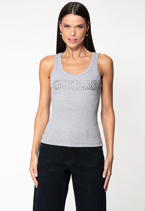 Regata Rib Bordado Hotfix Cinza