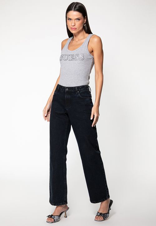 Regata Rib Bordado Hotfix Cinza