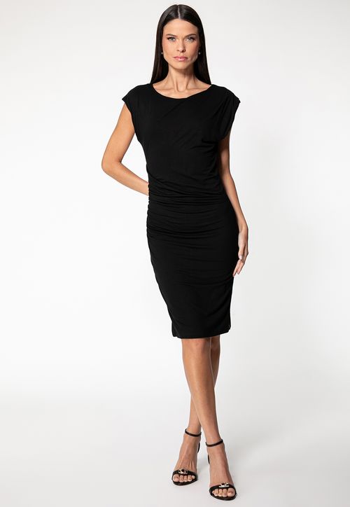 Vestido Sem Manga Franzido Preto