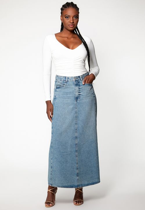 Saia Jeans Longa Azul Claro