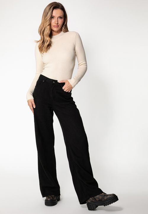 Blusa de Tricot Manga Longa Gola Alta Creme