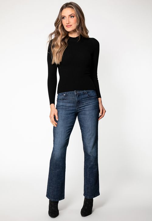 Blusa de Tricot Manga Longa Gola Alta Preta