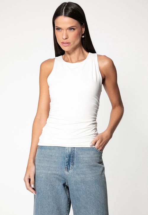 Blusa Sem Manga Franzido Creme