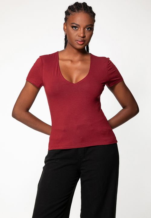Blusa Viscose Decote V Vinho